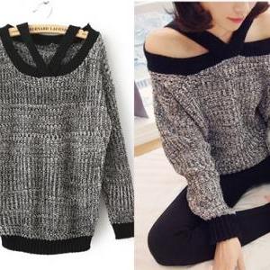 loose shoulder grey dark sweater