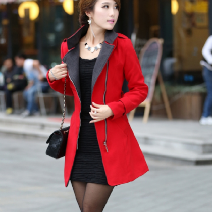 Korean Version Of Women In The Long Coat Black Label Collar Women's ...
