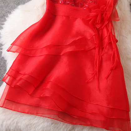 Slim Sequined Embroidered Organza Dress Skirt Dress--red on Luulla