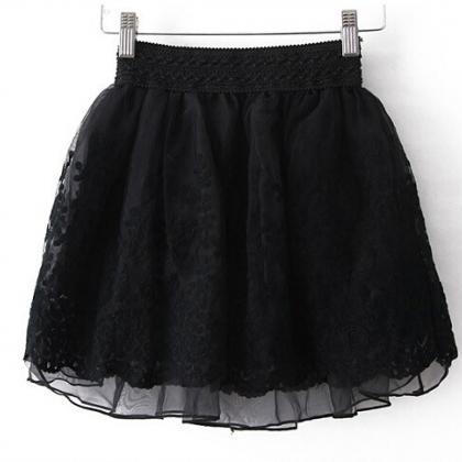Short Circle Skirt Featuring Lace Embroidery on Luulla