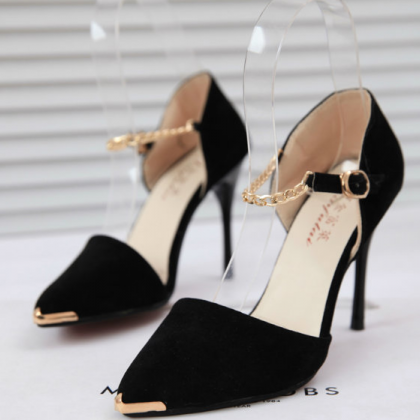 Pointed-toe Chain Ankle-strap Stilettos, High..