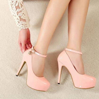 Pink Ankle Strap Design High Heels Fashion Shoes on Luulla