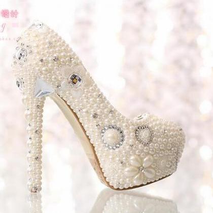 Fashion Round Closed Toe Beads Decorated Stiletto Super High Heels ...
