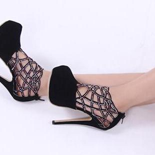 black high heels with diamonds