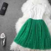Pretty Green And White Organza Dress/Summer Dress/Dresses/Dress 2014, Lace Dress