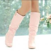 2014 New women's boots Autumn&Spring Low-heeled knee-high boots Fashion&Sweet PU lady shoes Big size 34-43