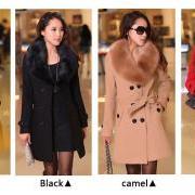 2014 winter women's Double Breasted big fur collar Plus Size Wool Coat long Winter Jackets parka coats Outerwear good quality