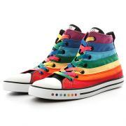 Mixed Color Stripe Flats High Top Canvas Sneaker