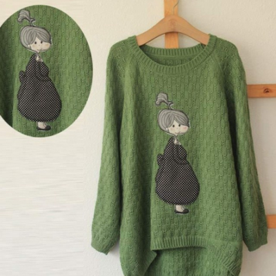 Women's new loose all-match cute little girl sticking cloth knit Pullover female cartoon