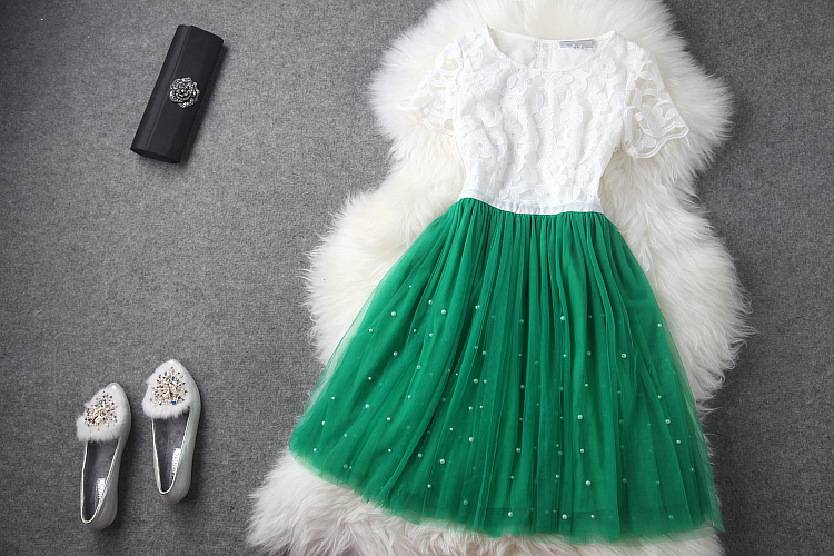 Pretty Green And White Organza Dress/Summer Dress/Dresses/Dress 2014, Lace Dress on Luulla