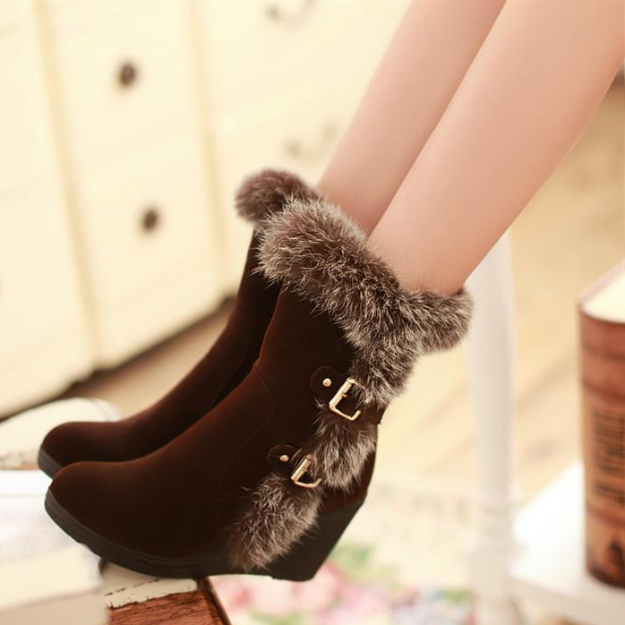 Brown High Heels Ankle Boots with Fur Stock Image - Image of blue, snow:  26327215