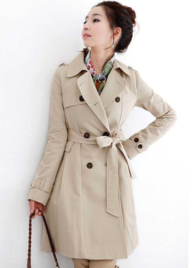 Bowknot Belted Double Breasted Trench Coat on Luulla