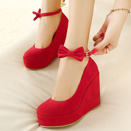 red wedge heels closed toe