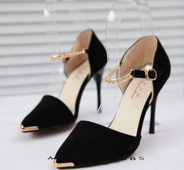 Pointed-toe Chain Ankle-strap Stilettos, High Heels