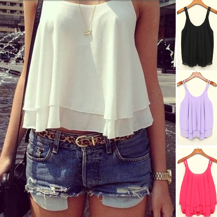 Black Spaghetti Strap Loose Chiffon Cami Top