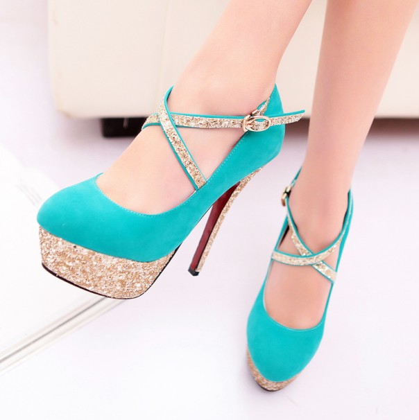 Turquoise Strappy High Heel Fashion Shoes on Luulla