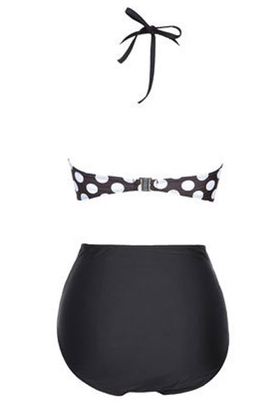 Twisted Bow Black Polka Dots Design Two Pieces Bikini Set on Luulla