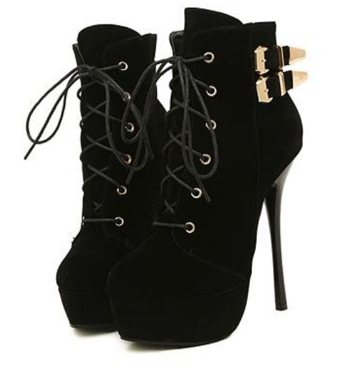 black high heel platform ankle boots