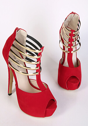 Classy Red And Gold Peep Toe High Heels Sandals on Luulla