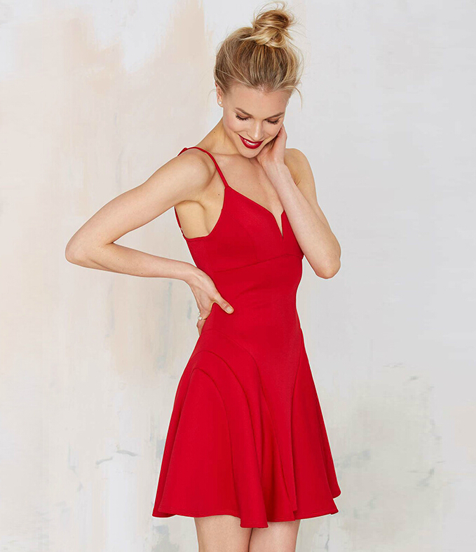Sweet Sexy Backless Red Skirt With Shoulder-straps, Deep V Dress on Luulla