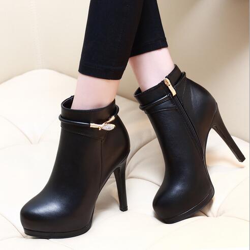 Black High Heel Boots With Side Zipper And Buckle on Luulla