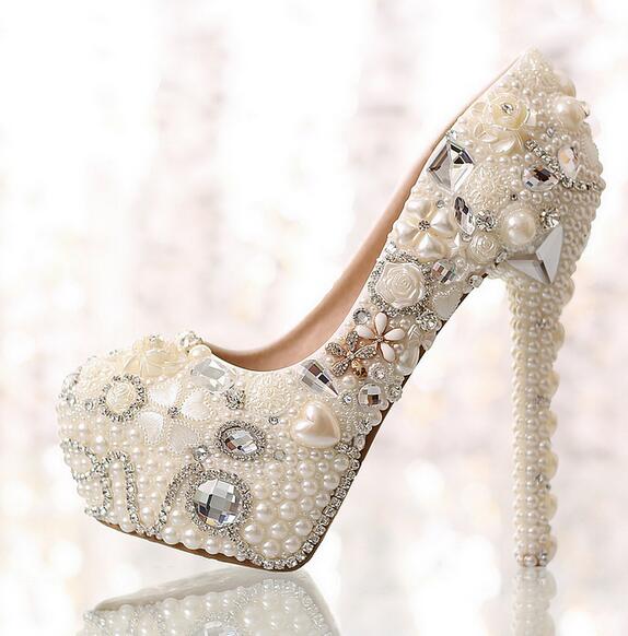 Fashion Round Closed Toe Beads Decorated Stiletto Super High Heels ...