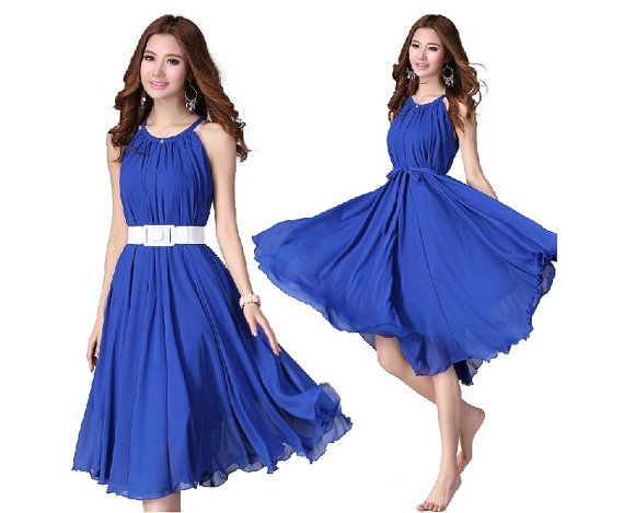 Royal Blue Short Evening Wedding Party Dress Lightweight Sundress