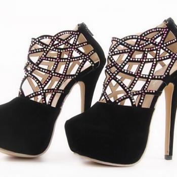 black high heels with diamonds