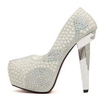 Silver Pearl Rivets High Heels Fashion Shoes on Luulla