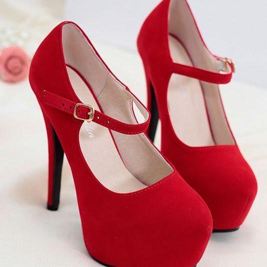 Suede Buckle Design High Heels Shoes In 3 Colors on Luulla