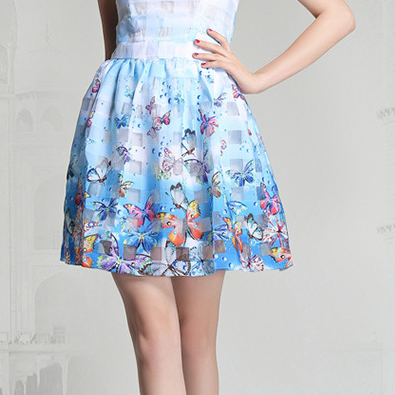 Fashion Butterfly Printed Sleeveless Dresses on Luulla
