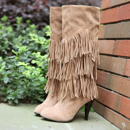 knee high boots with fringe on the side
