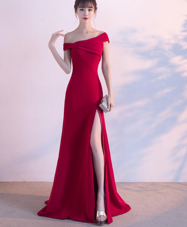 2018 New Side Split Fishtail Long Red Party Evening Dress on Luulla