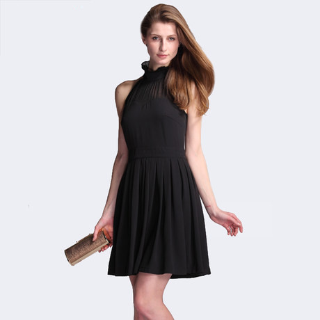 Big Black Lace Collar Hanging Neck Dress In The Summer on Luulla