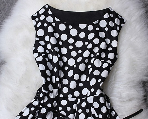 Polka Dot Printed Sleeveless Dress ( With Belt ) on Luulla