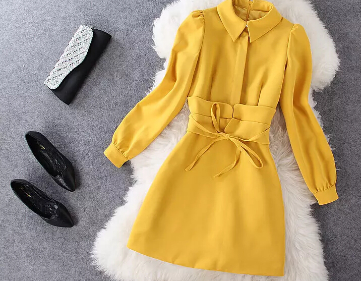 Vogue Of New Fund Of 2014 Autumn Temperament Yellow Stitching Long ...