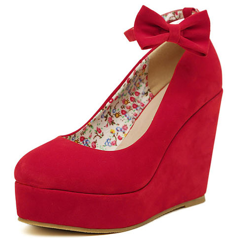 red wedges with ankle strap