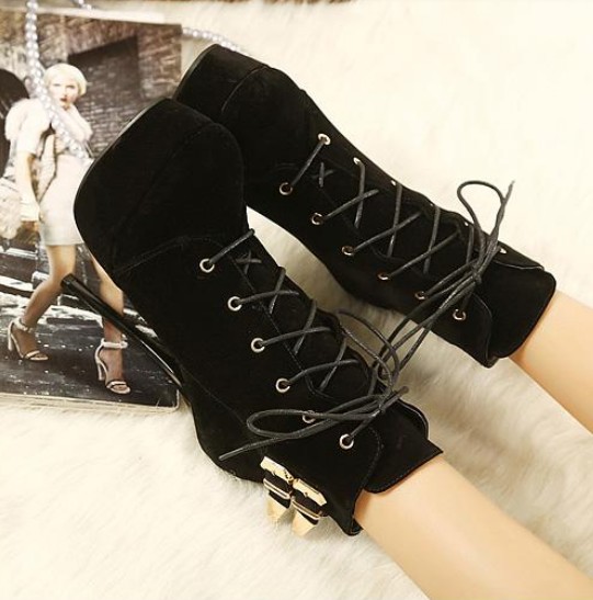 black high heel platform ankle boots