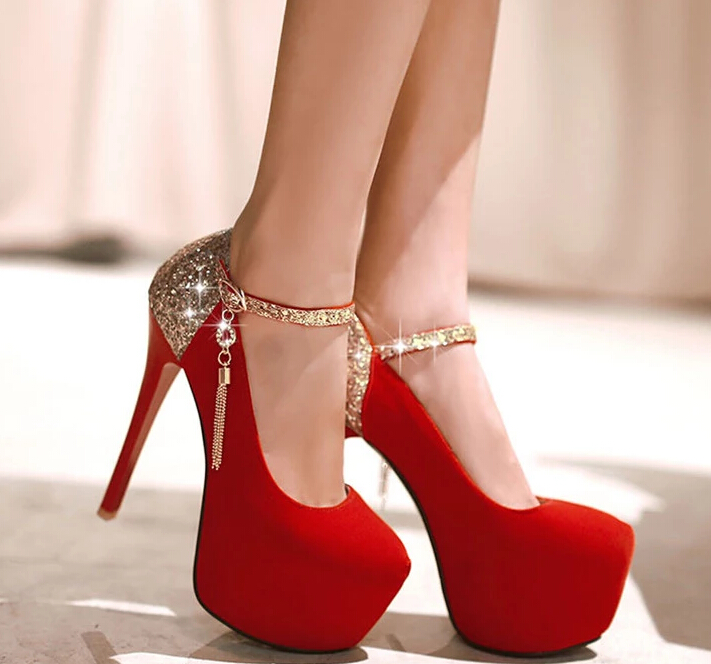 Sexy Ultra-high Sequins High-heeled Shoes With Thin With Waterproof ...