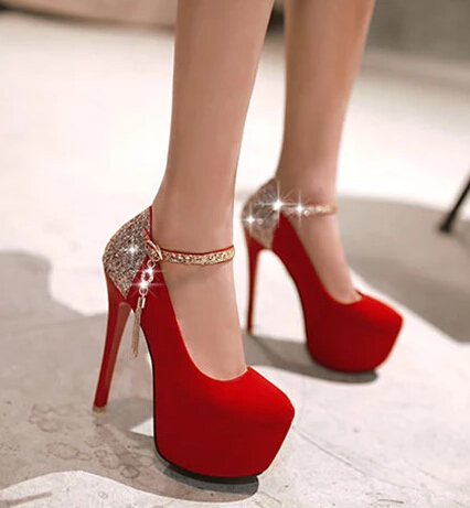 Sexy Ultra-high Sequins High-heeled Shoes With Thin With Waterproof ...